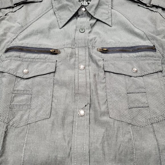 Roar Mens Gray Embroidered Shoulder Strap Pearl Snap Button Front Shirt Size XL - Picture 3 of 10